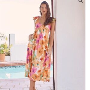 Pinkblush Floral Midi Dress in Orange and Pink (Maternity/Bump Friendly)